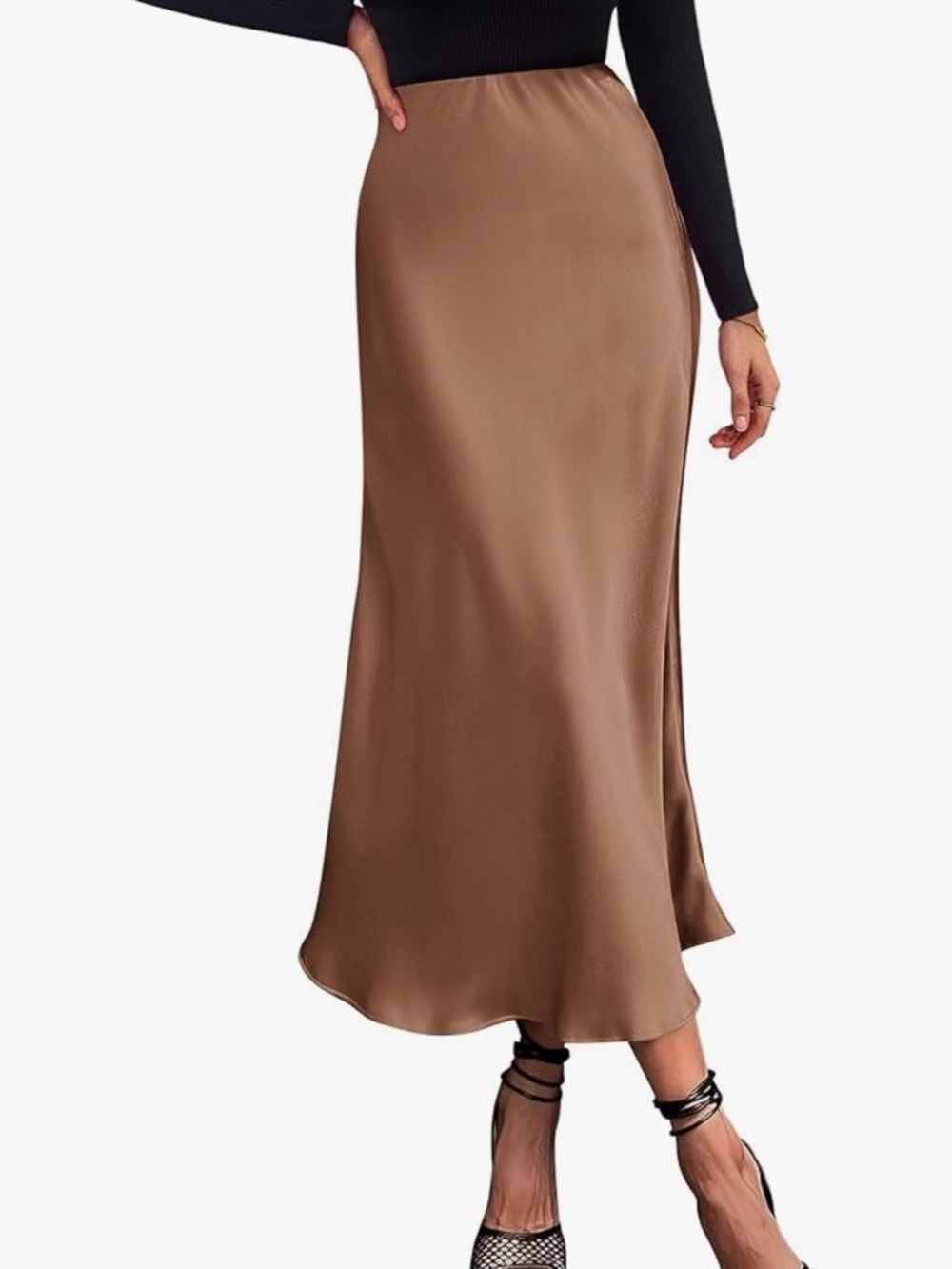 Satin Slip Maxi Skirt in Brown